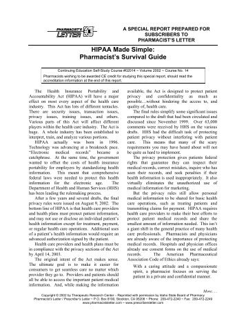 HIPAA Made Simple Pharmacist’s Survival Guide