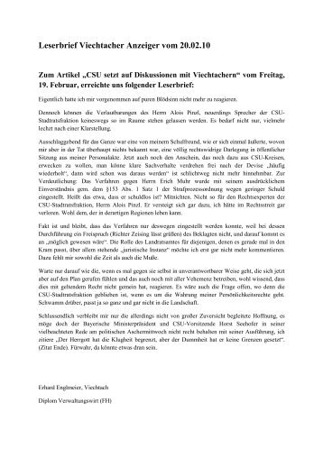 Leserbrief Viechtacher Anzeiger vom 20.02.10