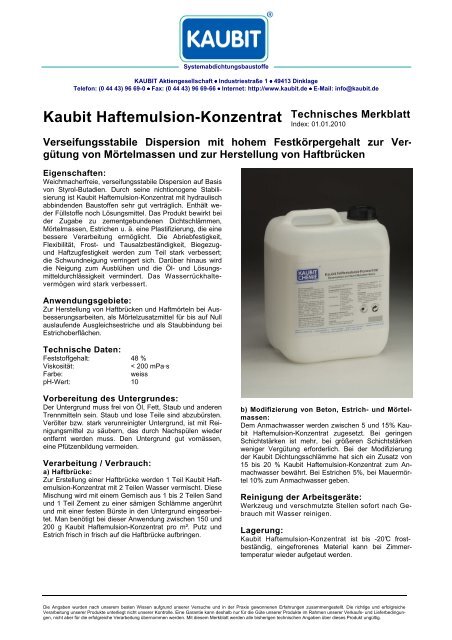 Kaubit Haftemulsion-Konzentrat Technisches Merkblatt