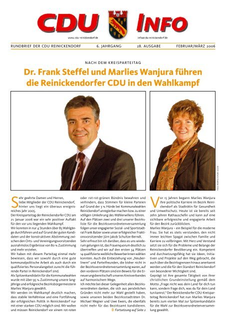 Dr. Frank Steffel und Marlies Wanjura führen die Reinickendorfer ...