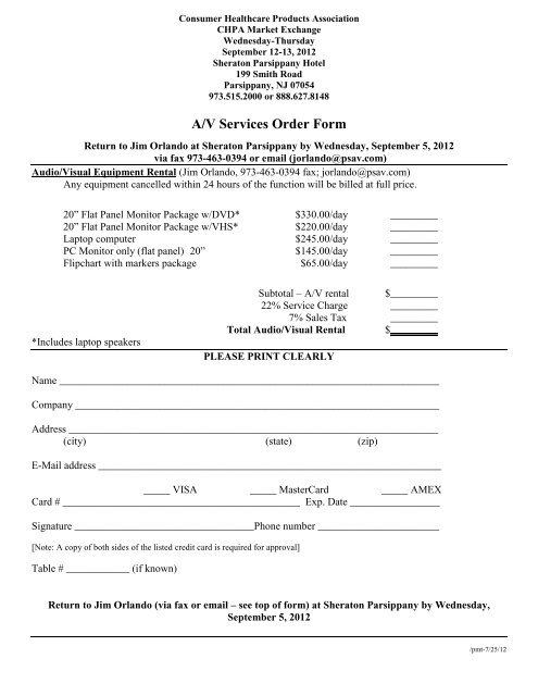 A/V Services Order Form - Consumer Healthcare Products Association