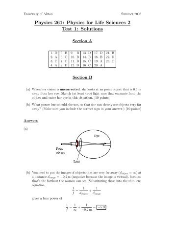 Physics 261: Physics for Life Sciences 2 Test 1: Solutions