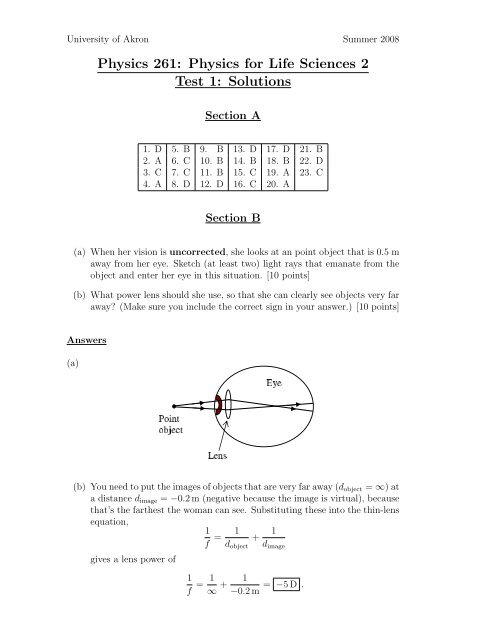 Physics 261: Physics for Life Sciences 2 Test 1: Solutions