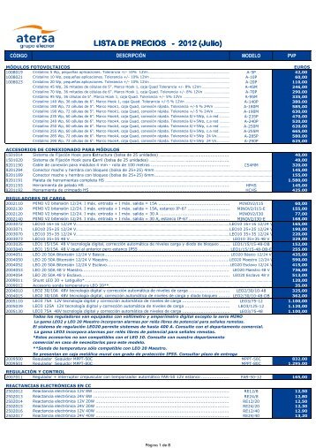 LISTA DE PRECIOS - 2012 (Julio) - Atersa