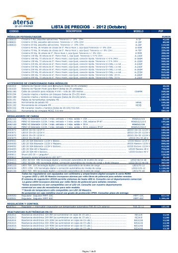 LISTA DE PRECIOS - 2012 (Octubre)