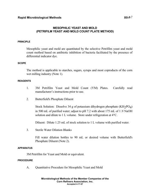 PETRIFILM YEAST AND MOLD - Corn Refiners Association