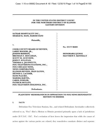 DANI-memorandum In Opposition To Fox - Chicago Litigation Attorney