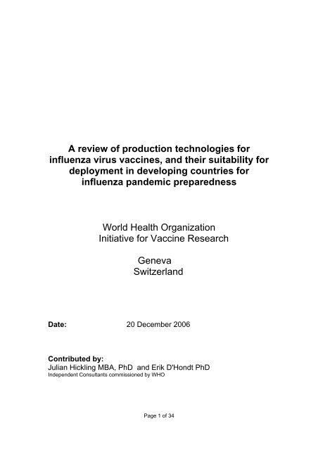 A review of production technologies for ... - World Health Organization