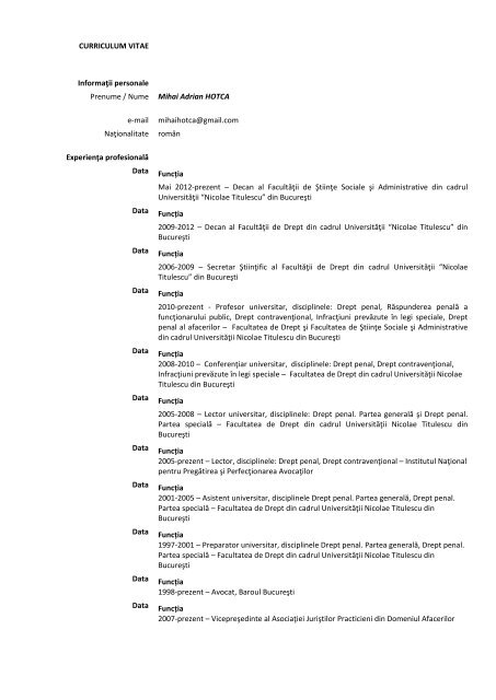Prof Univ Dr Mihai Adrian Hotca Universitatea Nicolae Titulescu