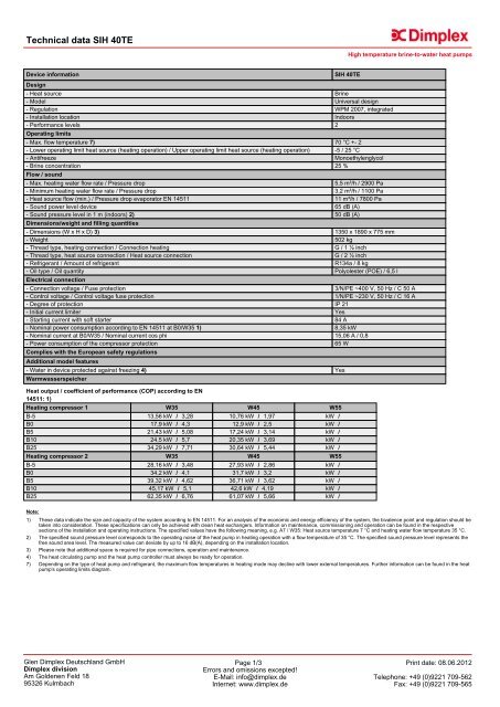 Technical data SIH 40TE