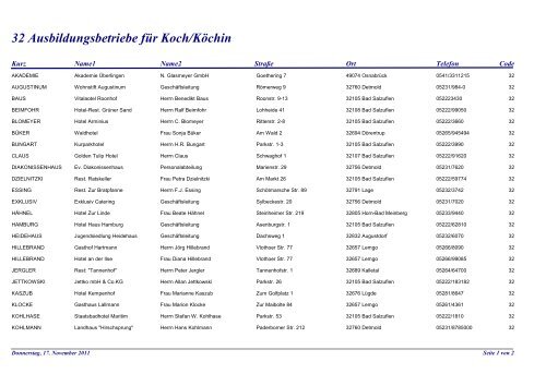 32 Ausbildungsbetriebe für Koch/Köchin - und Gaststättenverband ...