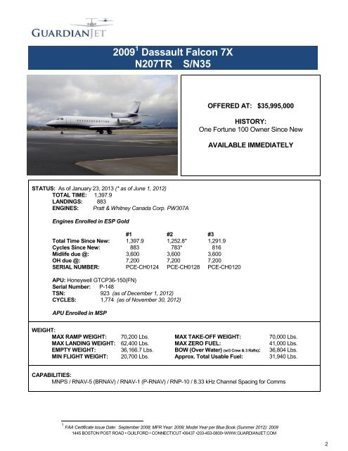 2009 Dassault Falcon 7X N207TR S/N35