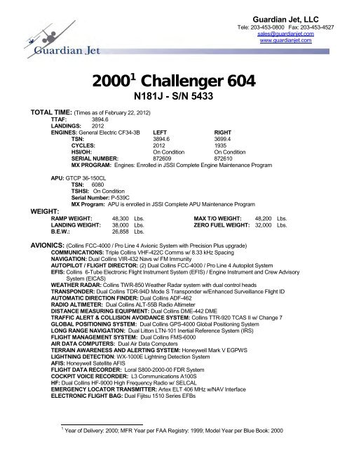 2000 Challenger 604 N181J S/N5433