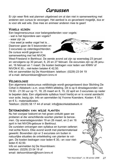 Het Hoornblad nr. 58 winter 2008 - KNNV afdeling Hoorn/West ...