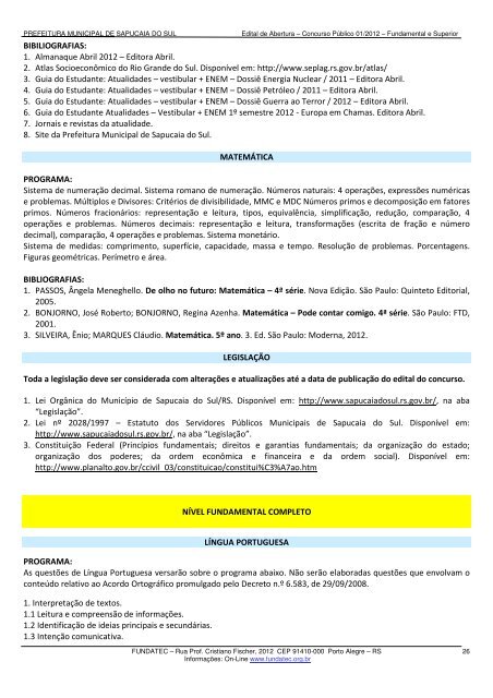 Prefeitura Municipal de Sapucaia do Sul/RS Estado do Rio Grande do Sul