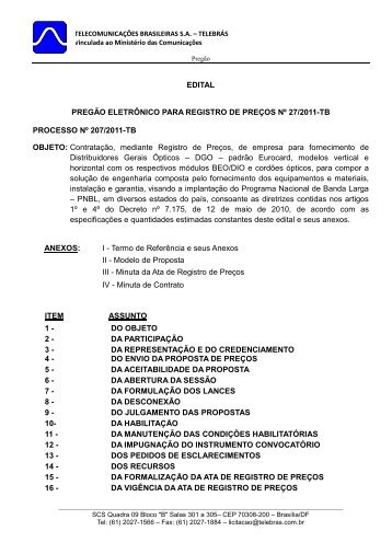EDITAL PREGÃO ELETRÃNICO PARA REGISTRO DE ... - Telebras