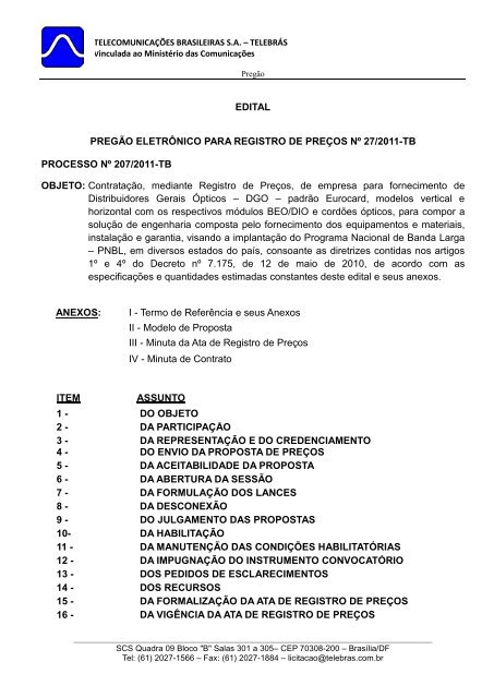 EDITAL PREGÃO ELETRÃNICO PARA REGISTRO DE ... - Telebras