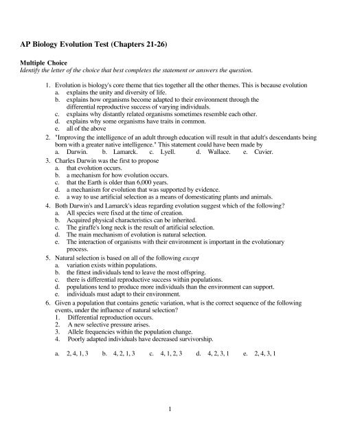 AP Biology Evolution Test (Chapters 21-26)