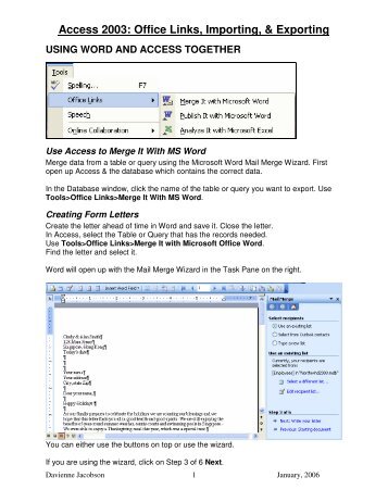 Access 2003 Office Links Importing & Exporting