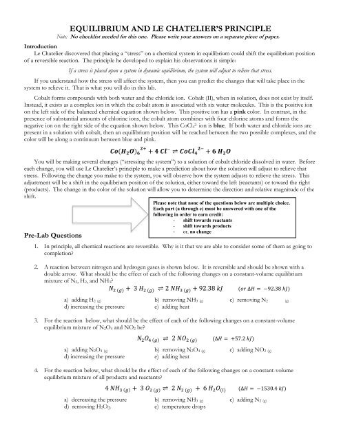 EQUILIBRIUM AND LE CHATELIER’S PRINCIPLE