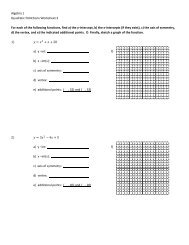Algebra 1 Quadratic FUNctions Worksheet 3 For each of the ...