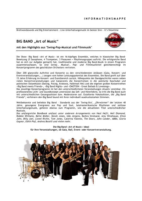 Infoflyer Big Band »Art of Music«