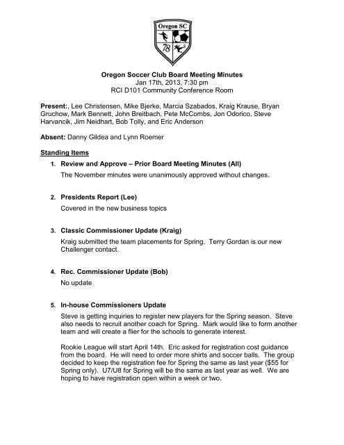 Draft Meeting Agenda - Oregon Soccer Club