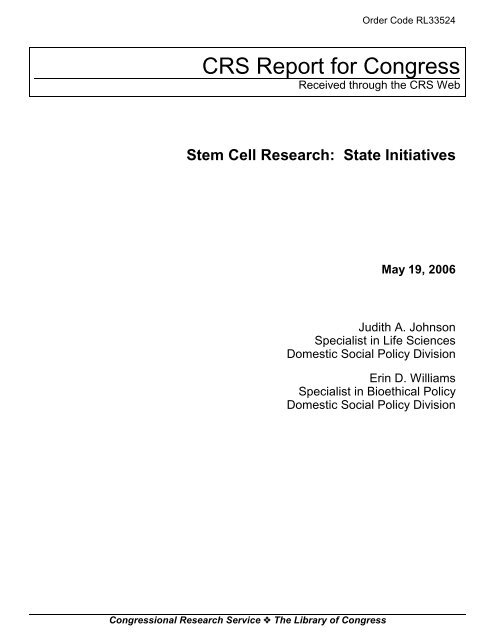 Stem Cell Research: State Initiatives - Stem Cell Information