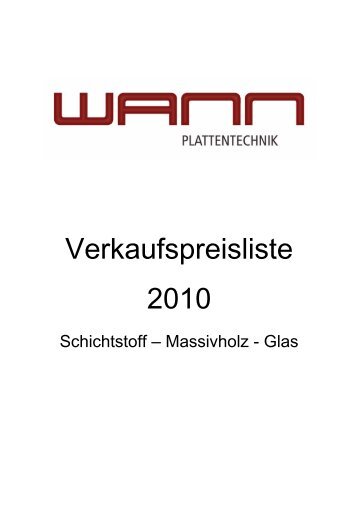 Verkaufspreisliste 2010 - WANN Plattentechnik