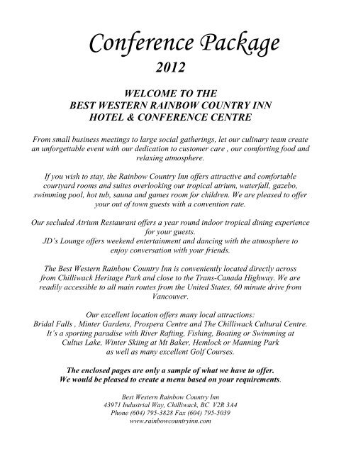 Conference Package Pdf Best Western Rainbow Country Inn