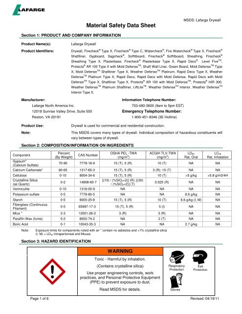 Drywall - MSDS English - Lafarge