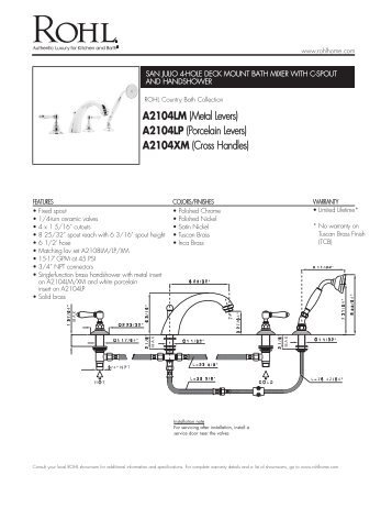 A2104LM (Metal Levers) A2104LP (Porcelain Levers) A2104XM (Cross Handles)