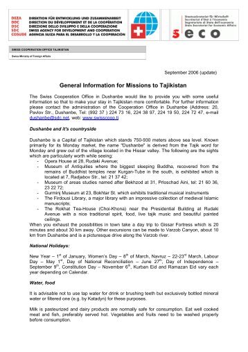 General Information for Missions to Tajikistan