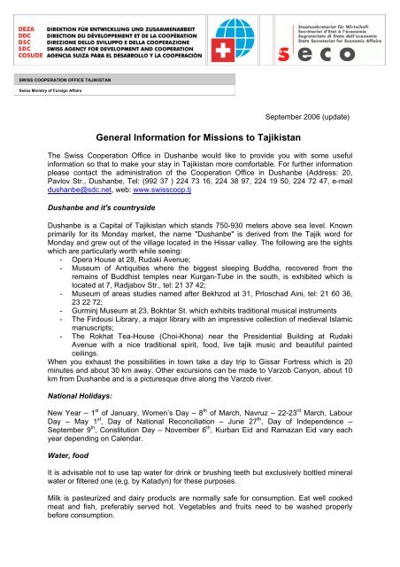 General Information for Missions to Tajikistan
