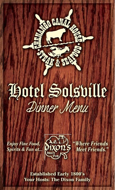 Dinner Menu - Hotel Solsville