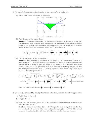 Math 113, Calculus II Test 2 Solutions 1. (25 points) Consider the ...