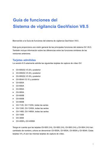 GuÃ­a de funciones del Sistema de vigilancia GeoVision V8.5