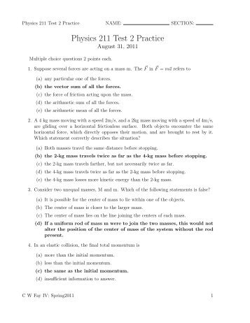 Physics 211 Test 2 Practice