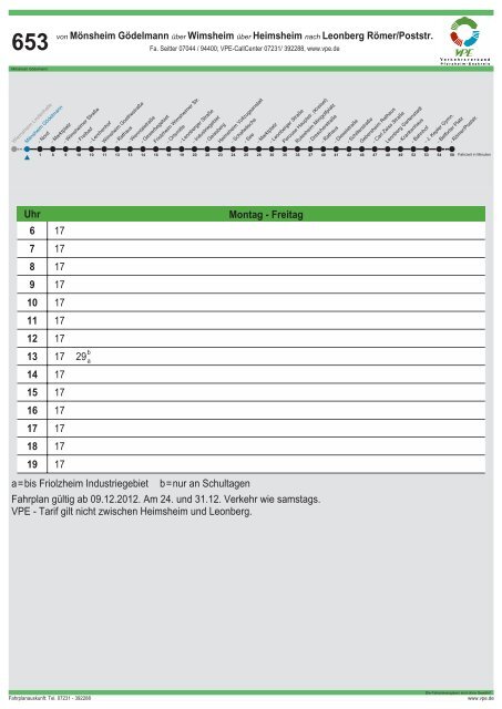 Montag - Freitag Uhr 6 - beim VPE