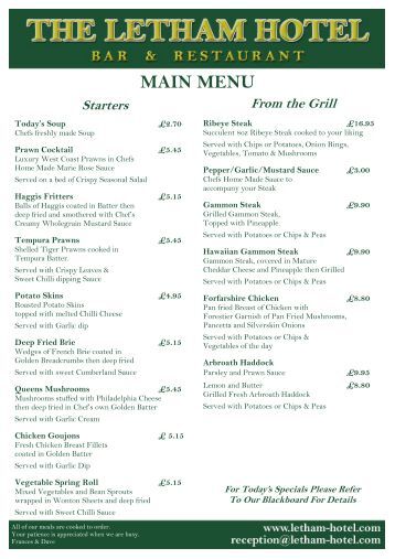 Bothwell Bridge Hotel Menu Bothwell Bridge Hotel Menu