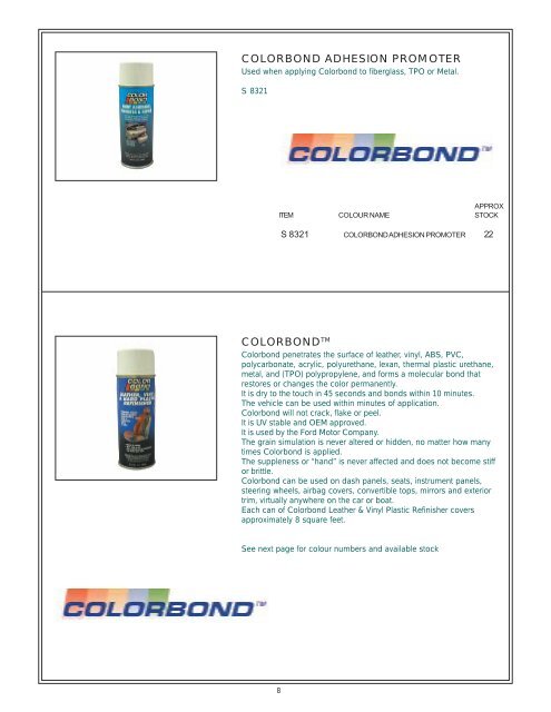 Colorbond 258 Colorbond Leather, Plastic, and Vinyl Refinisher