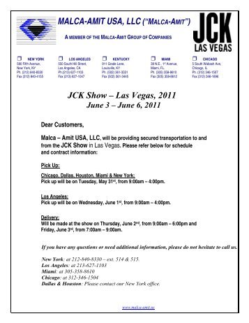 MALCA-AMIT USA, LLC (“MALCA-AMIT”) JCK Show – Las Vegas ...