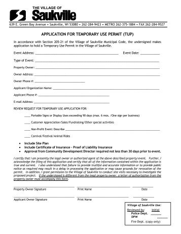 APPLICATION FOR TEMPORARY USE PERMIT (TUP)