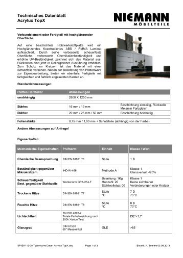 Technisches Datenblatt Acrylux TopX