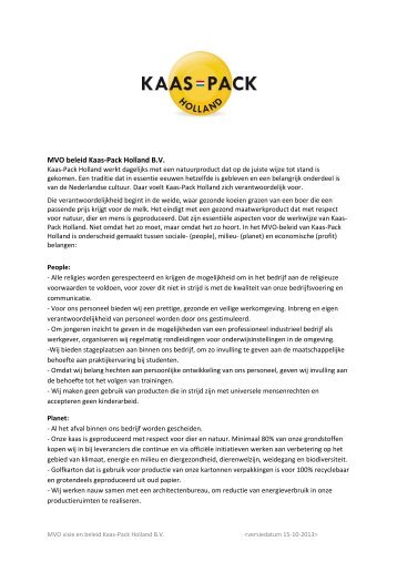 MVO beleid Kaas-­‐Pack Holland B.V