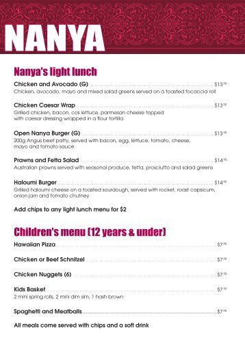 Nanya's light lunch Children's menu (12 years ... - Renmark Hotel