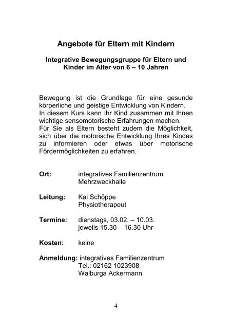 Programm FZ 01.09 - Integratives Familienzentrum St. Christophorus