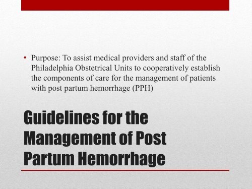 Regional Postpartum Hemorrhage Guidelines