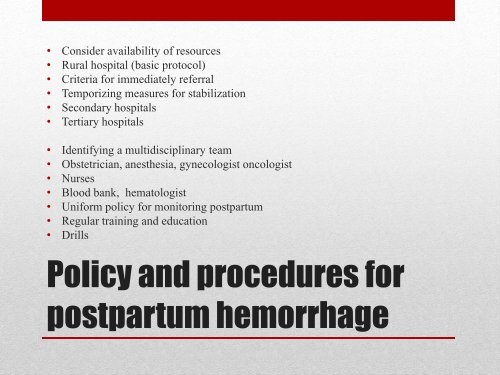 Regional Postpartum Hemorrhage Guidelines