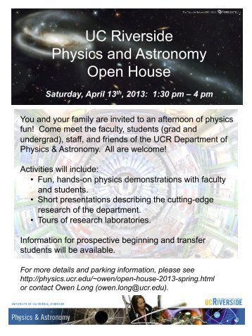 UC Riverside Physics and Astronomy Open House